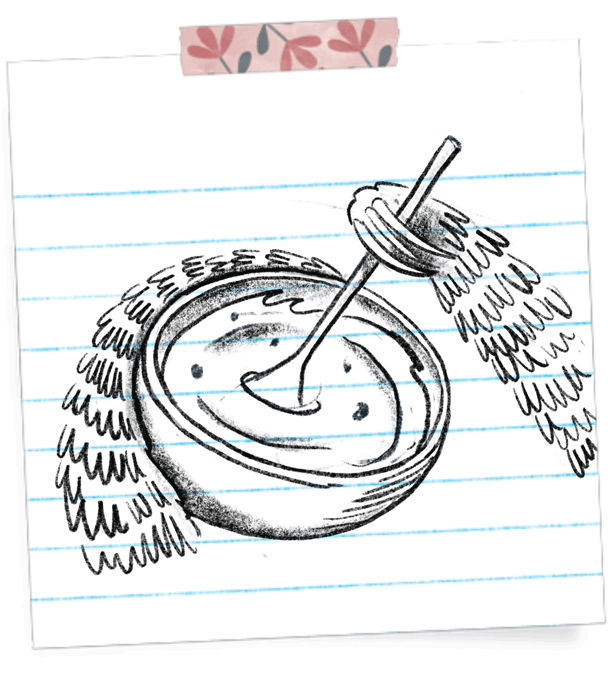 Sketch of a sloth whisking batter